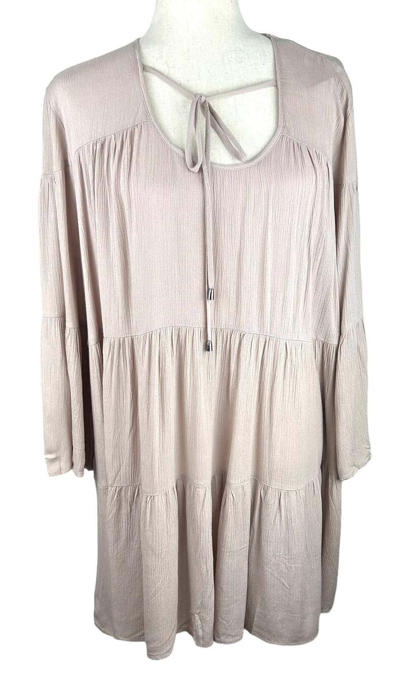 NEW Doe & Rae Light Blush Pink Gauzy Tiered Flared Sleeve Dress Size L